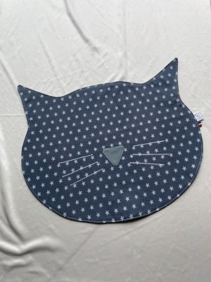 set de table pour chat, forme tête de chat, motifs étoiles