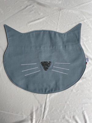 set de table pour chat, forme tête de chat, gris